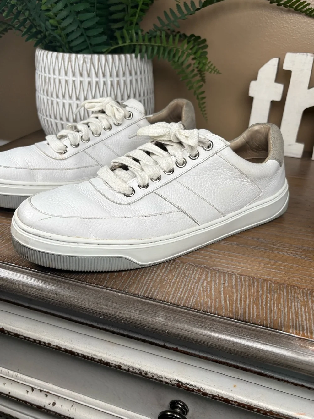 Peter Millar Collection Vantage Pebble Grain Leather White Sneakers Size 9M